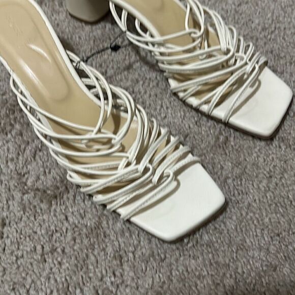 Aeyde Women's 41.5 Strappy Slide Sandals Ivory Cream Block Heel Dressy Neutral - Picture 12 of 12